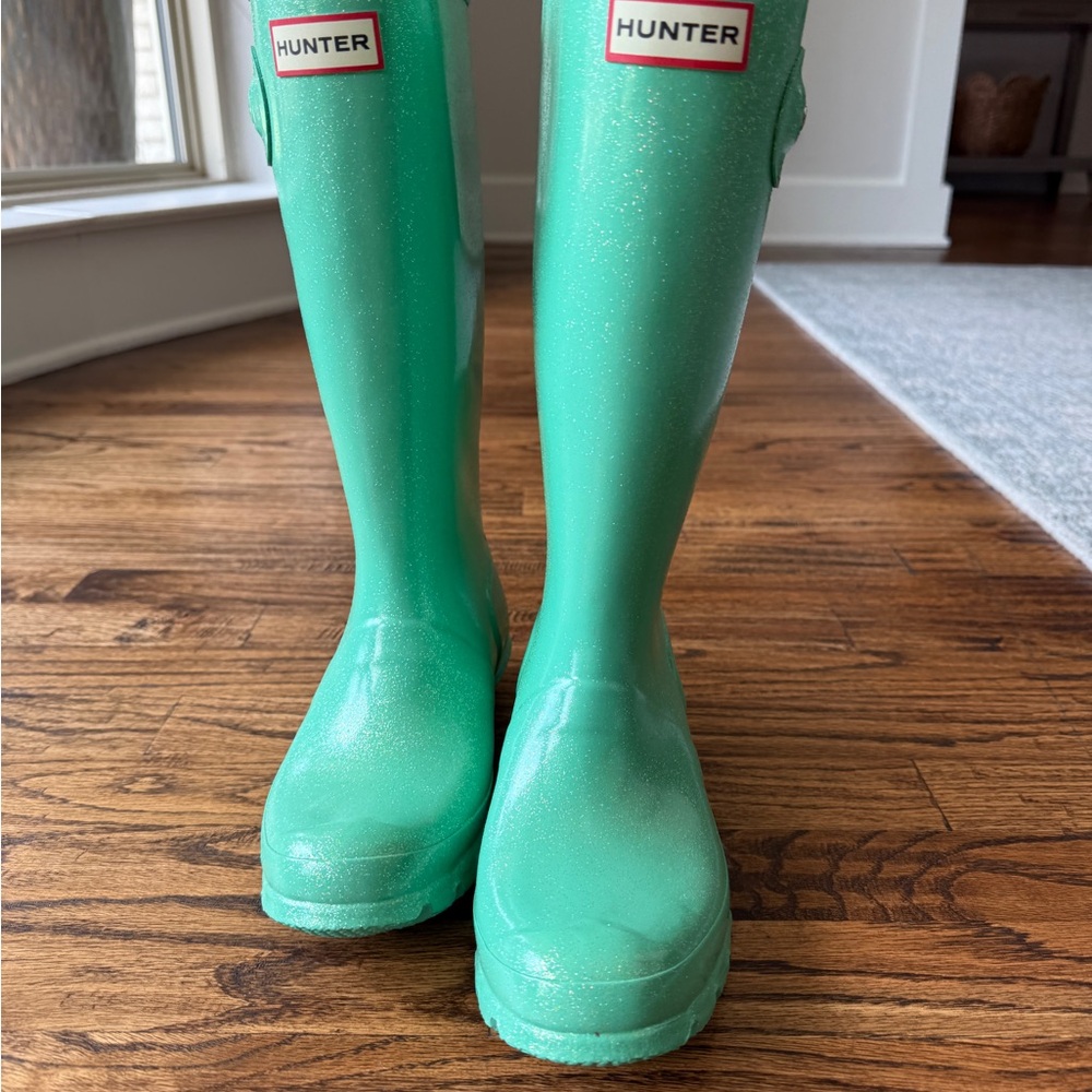 Hunter Mint Green Glitter Rain Boots